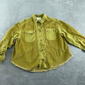 Thread & Supply Gold Corduroy Button-Up Shirt W/ Frayed Hem Medium 2034